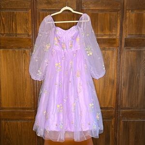 Lavender Floral Embroidered Dress